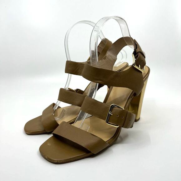 Kate Spade Brown Leather Gold Heels Sandal 10 US - Picture 1 of 8